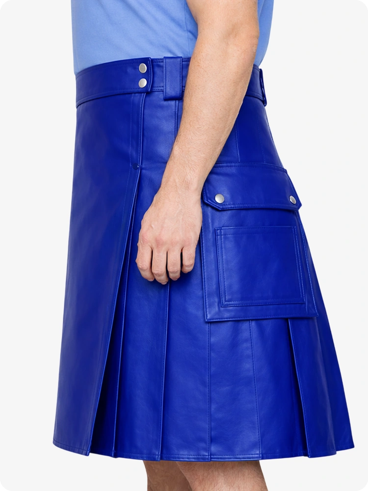 Royal Blue Genuine Leather Utility Kilt with Side Pockets