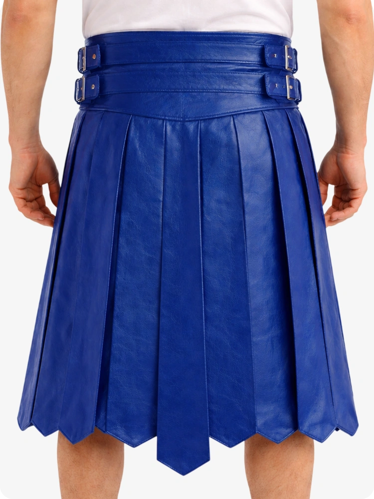 Royal Blue pleated skirt with belt on a white background