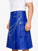 Royal Blue Leather Utility Kilt with Chain Detailing & Adjustable Straps