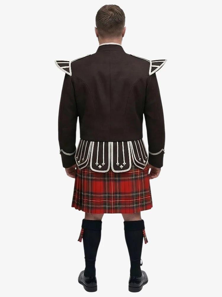 Tenue de Kilt Doublet Tartan Royal Stewart avec Veste Marron Foncé