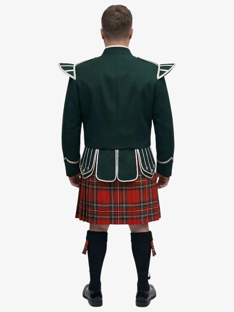 Ensemble Kilt Doublet Tartan Royal Stewart avec Veste Vert Foncé