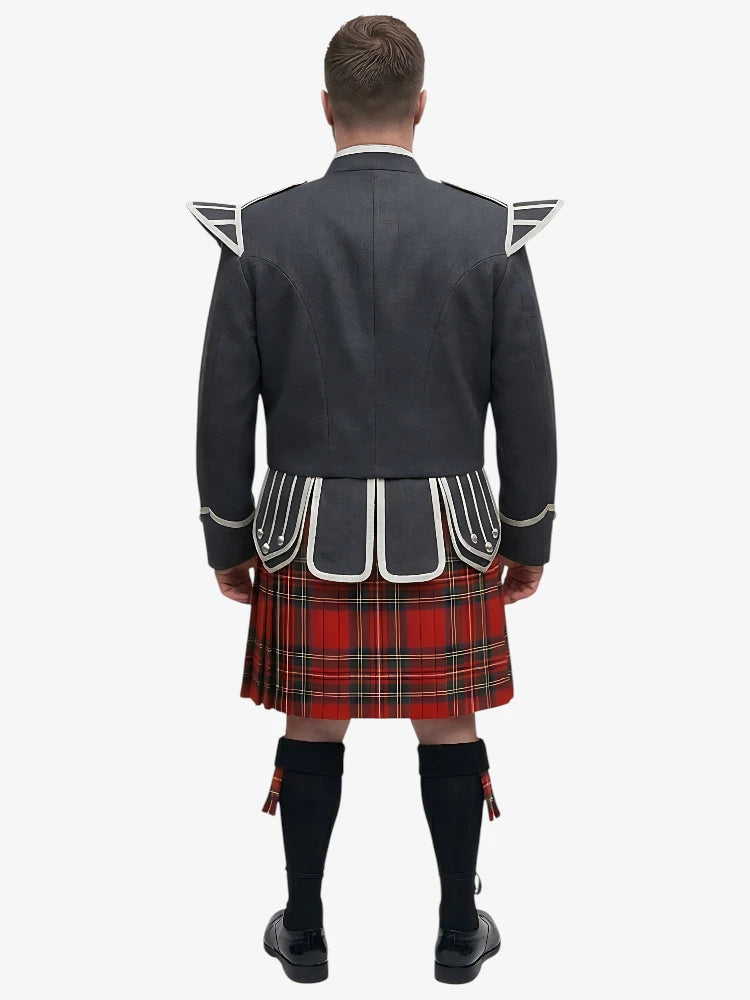 Tenue de Kilt Doublet en Tartan Royal Stewart avec Veste Gris Foncé