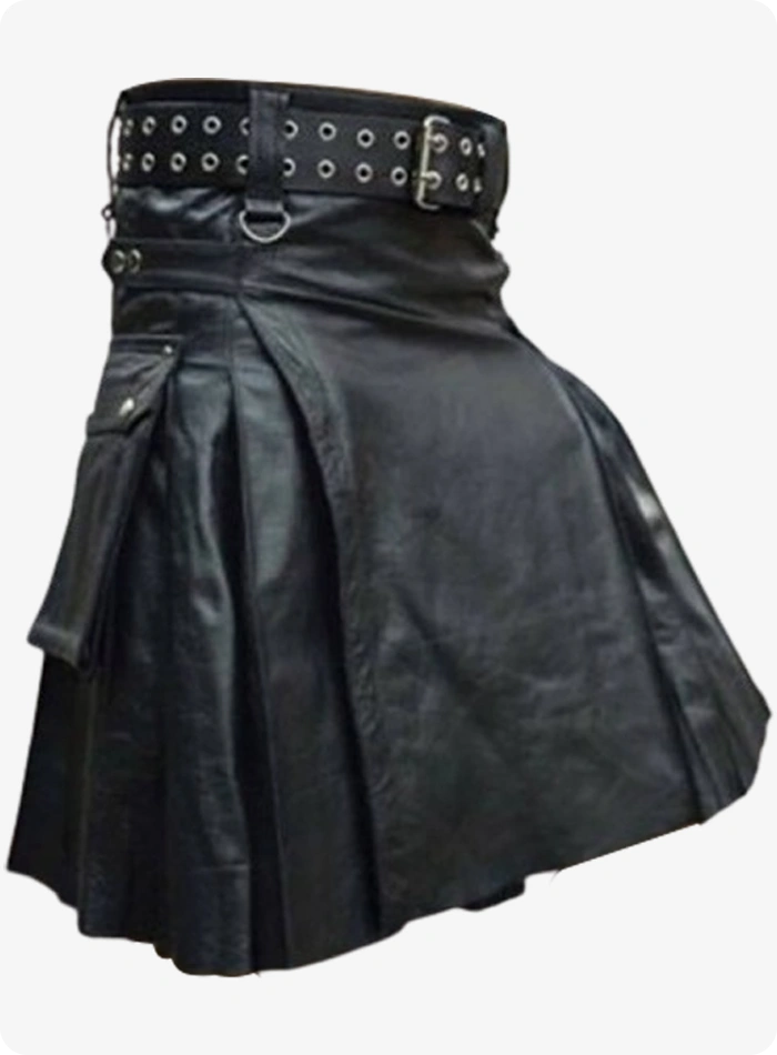 Custom Made Scottish Active Men Black Leather Kilt