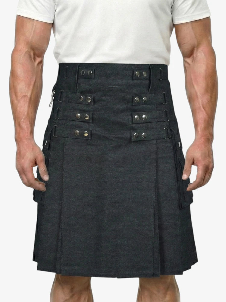 Jupe Écossaise en Denim Noir Écossais