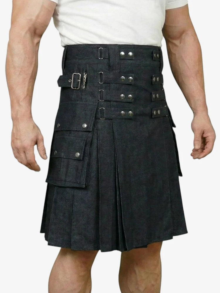 Jupe Écossaise en Denim Noir Écossais