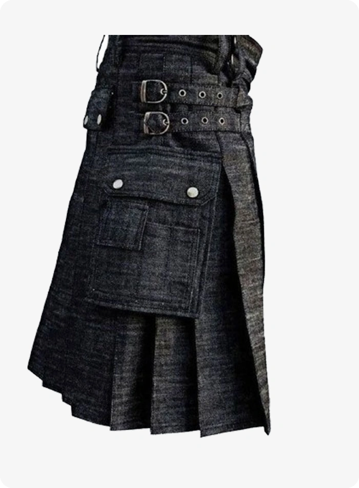 Kilt utilitaire en denim noir écossais sur mesure