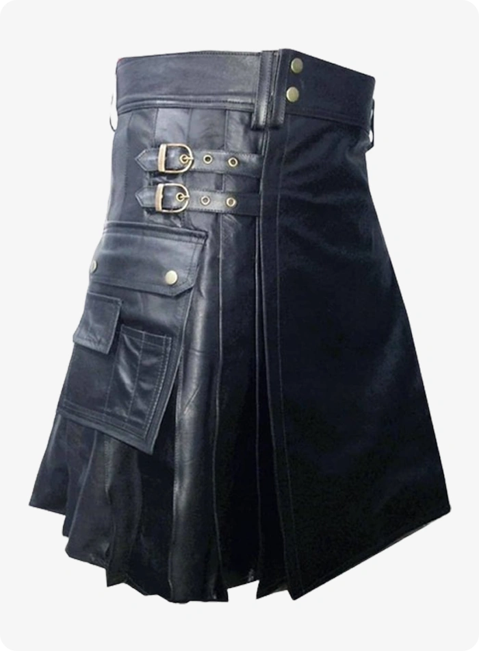 Kilt en cuir noir brillant fait main