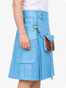 Sky blue cyan kilt with leather pocket