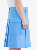 Sky Blue Genuine Leather Utility Kilt with Cargo Pockets & D-Rings