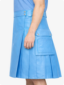 Sky Blue Genuine Leather Utility Kilt with Side Pockets