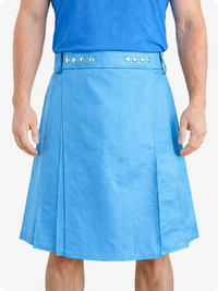 Sky Blue Genuine Leather Utility Kilt with Studded Waistband