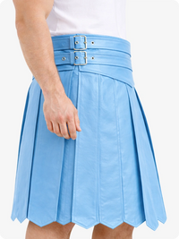 Sky blue skirt with a belt on a white background