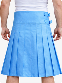 Sky Blue pleated skirt worn by a person on a plain background