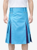 Sky Blue kilt worn by a person on a white background