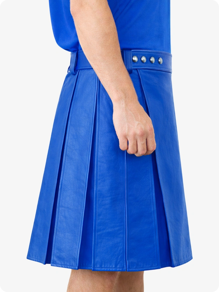 Standard Blue Genuine Leather Utility Kilt with Studded Waistband