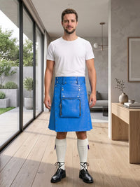 Standard Blue Leather Utility Kilt Front Side