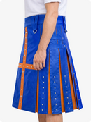 Standard Blue and orange pleated skirt with decorative elements on a white background