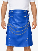 Standard Blue leather kilt with chains on a white background
