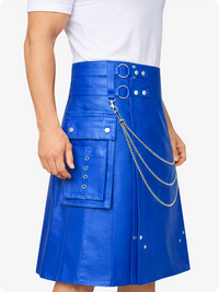 Standard Blue Leather Utility Kilt with Chain Detailing & Adjustable Straps