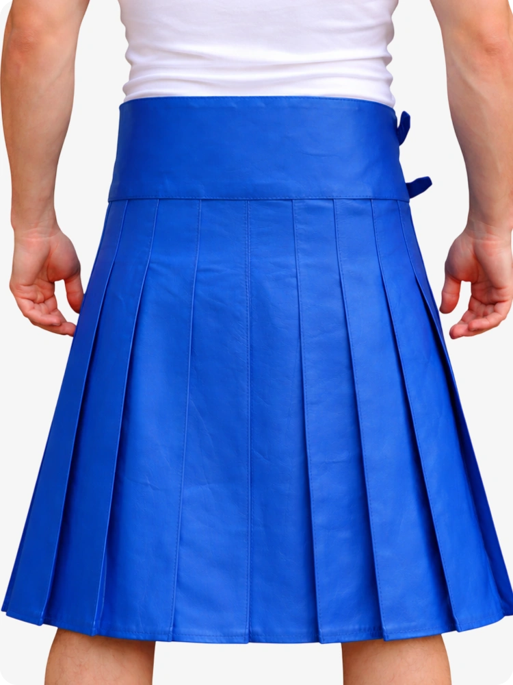 Standard Blue Leather Utility Kilt with Front Pocket & Adjustable Buckle Straps