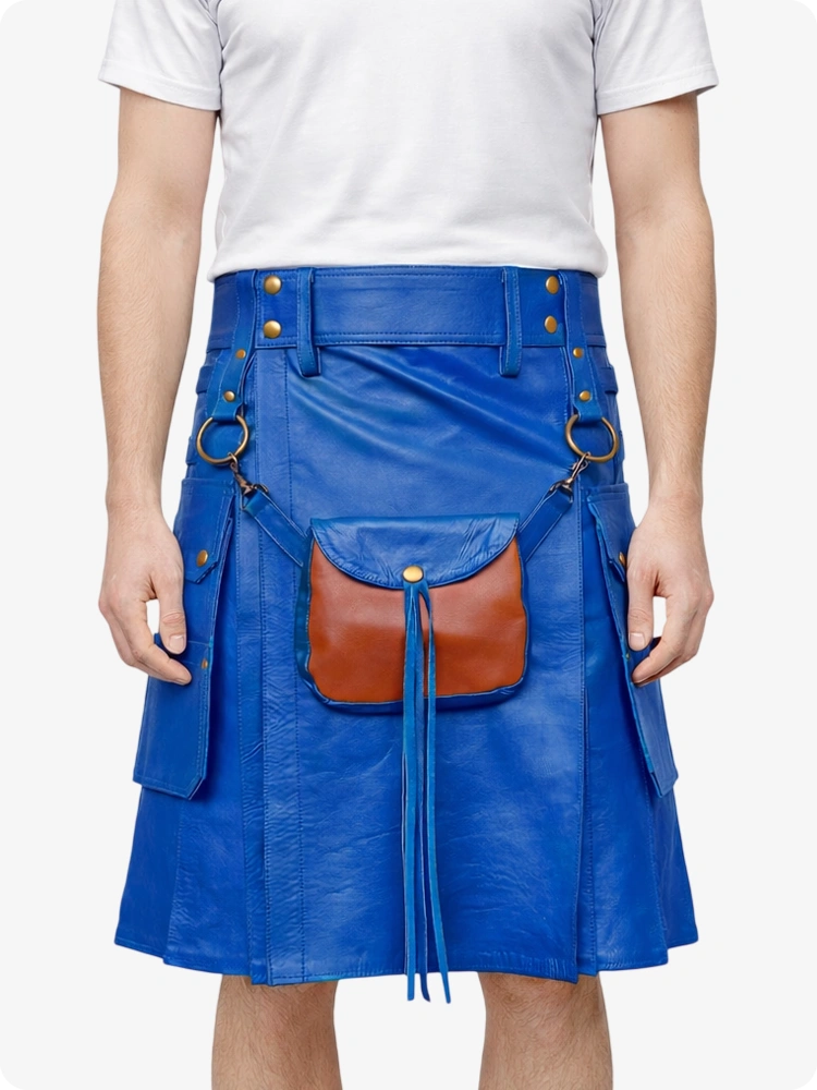 Standard Blue Leather Utility Kilt with Front Sporran