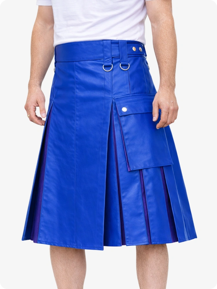 Standard Blue pleated skirt worn by a person on a white background