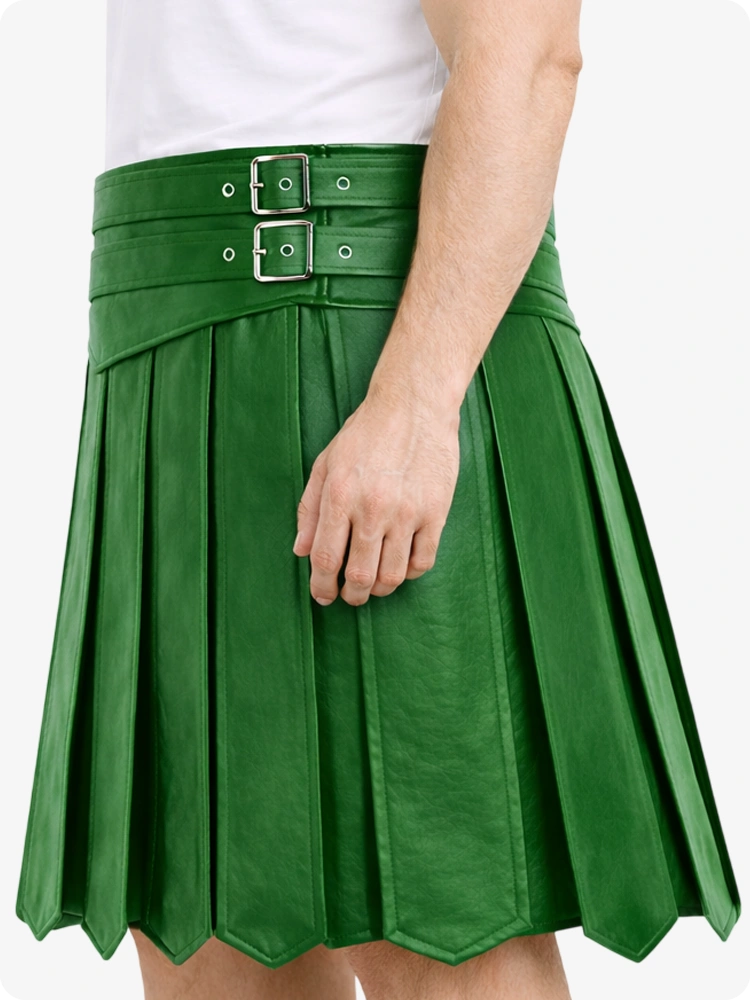 Standard Green pleated skirt with a belt on a white background