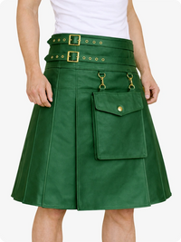 Standard Green skirt with gold accents worn by a person on a white background