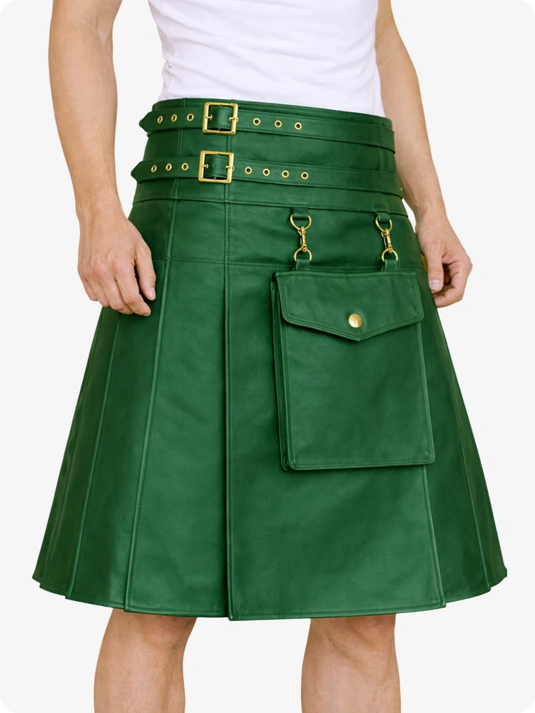 Standard Green skirt with gold accents worn by a person on a white background