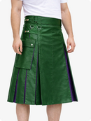 Standard Green leather kilt with purple accents on a white background