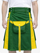 Standard Green Leather Utility Kilt with Yellow Accents & Detachable Pockets