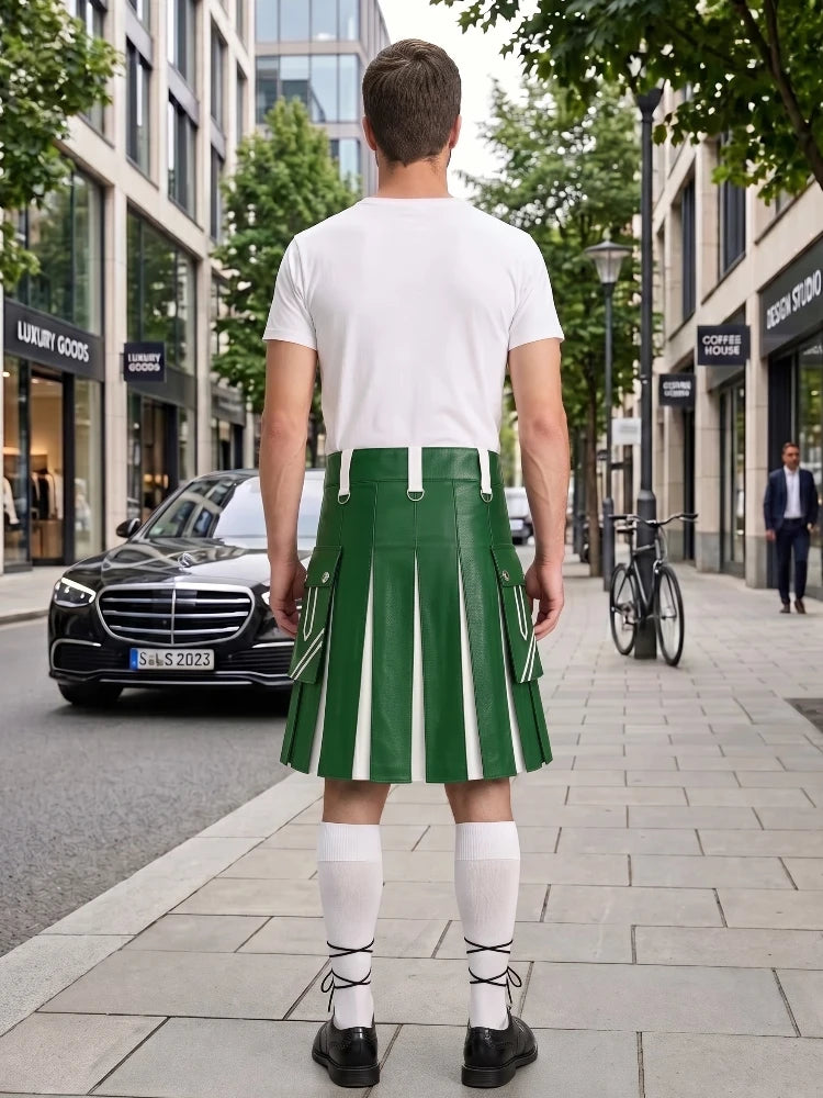 Standard Green and White Leather Hybrid Utility Kilt