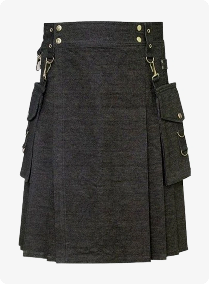 Kilt Denim Noir Stylé sur Mesure