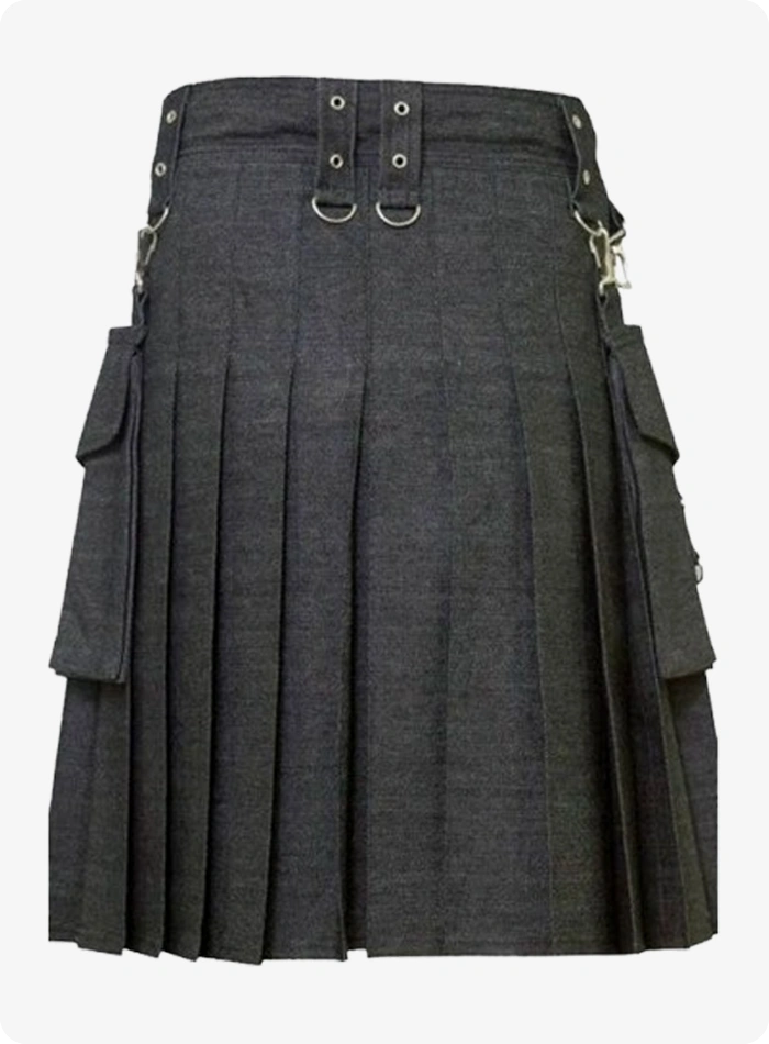 Kilt Denim Noir Stylé sur Mesure
