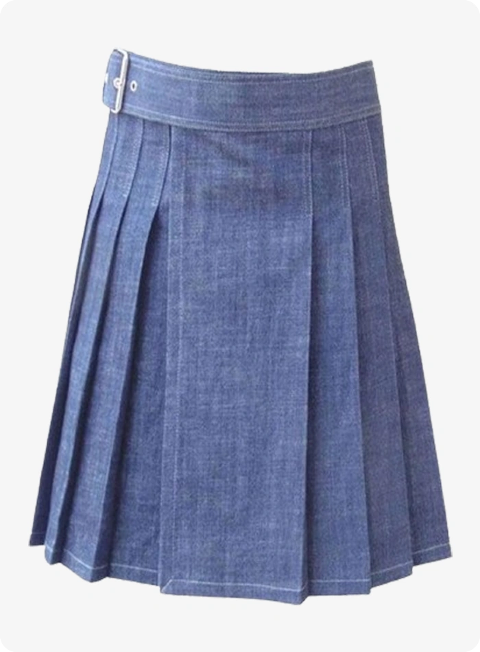 Kilt en denim bleu stylé sur mesure