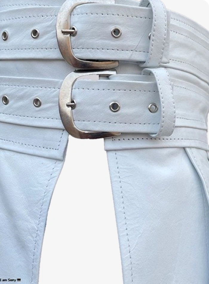 Stylish White Warrior Leather Kilt