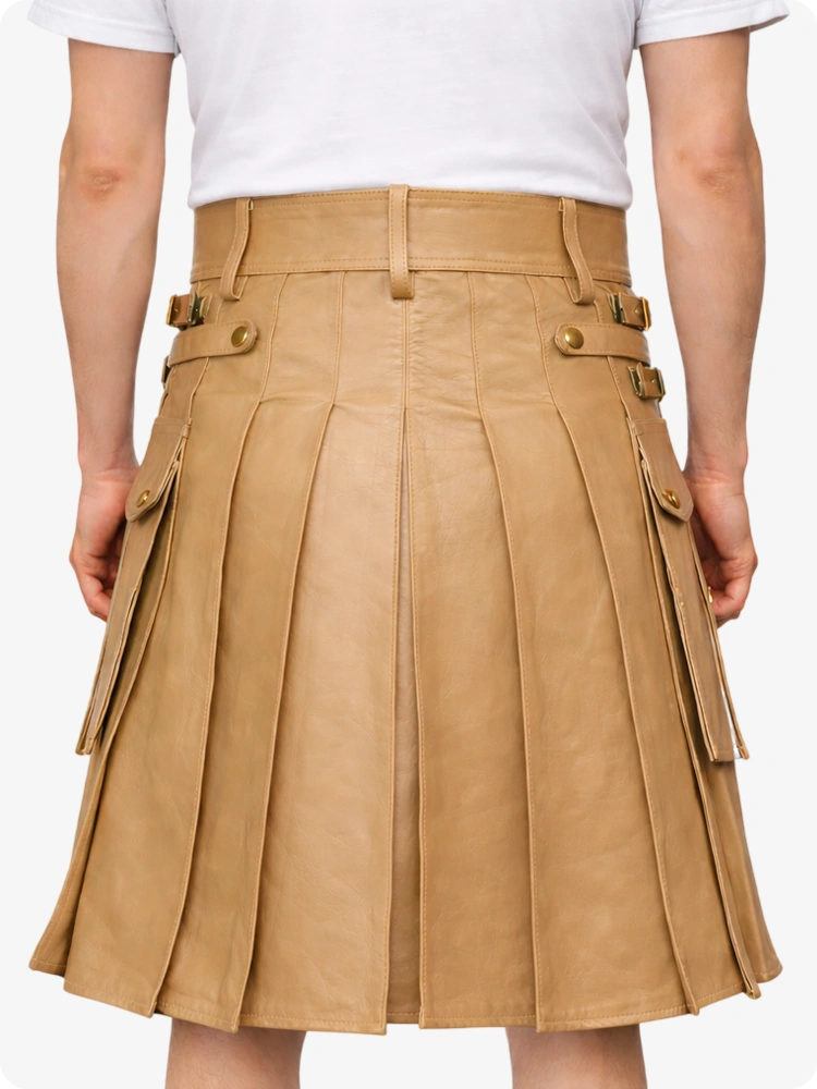 Tan Leather Utility Kilt with Front Sporran