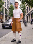 Tan Brown Leather Kilt For Men Tactical Utility Kilts