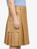 Tan Genuine Leather Utility Kilt with Side Pockets