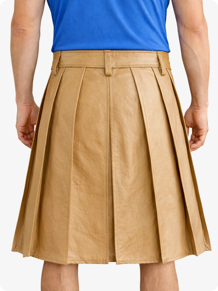 Tan Genuine Leather Utility Kilt with Studded Waistband