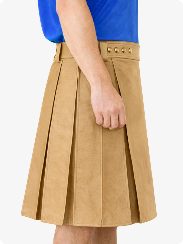 Tan Genuine Leather Utility Kilt with Studded Waistband