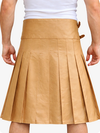 Tan Leather Utility Kilt with Front Pocket & Adjustable Buckle Straps