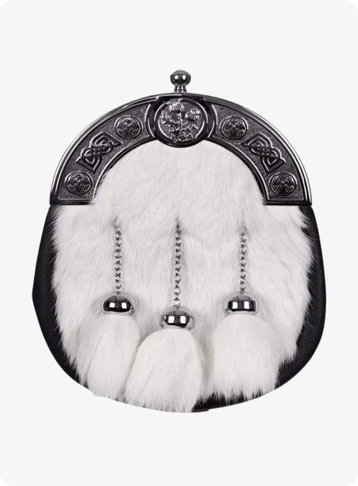 Full Dress Thistle And Boss White Rabbit Fur Sporran