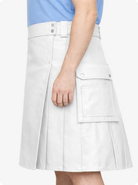 White Genuine Leather Utility Kilt with Side Pockets