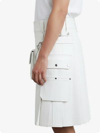 White cargo skirt with multiple pockets on a white background
