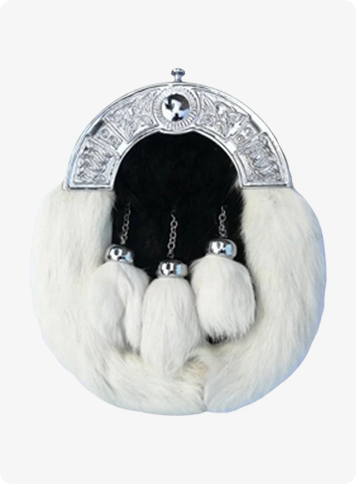 Custom Made Scottish White Rabbit Fur Sporran