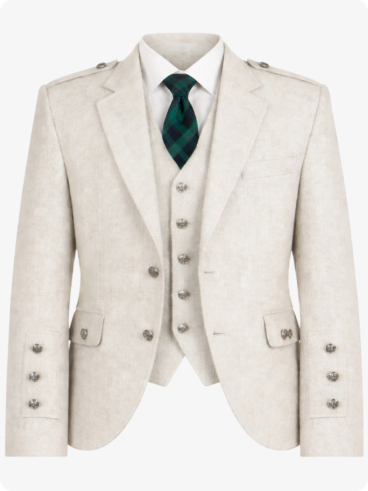 White Wool Argyle Kilt Jacket With Vest