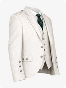 White suit jacket with a plaid tie on a white background