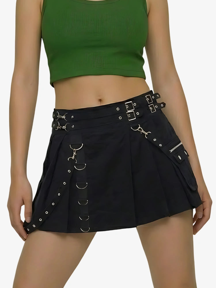 Kilt gothique utility noir pour femme