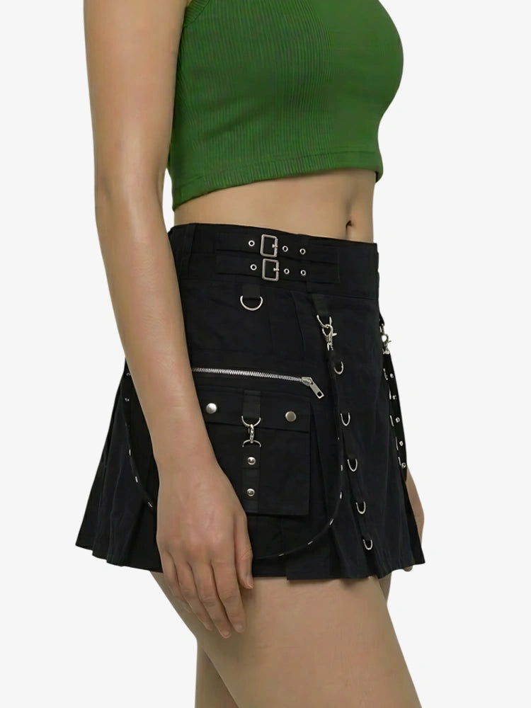 Kilt gothique utility noir pour femme